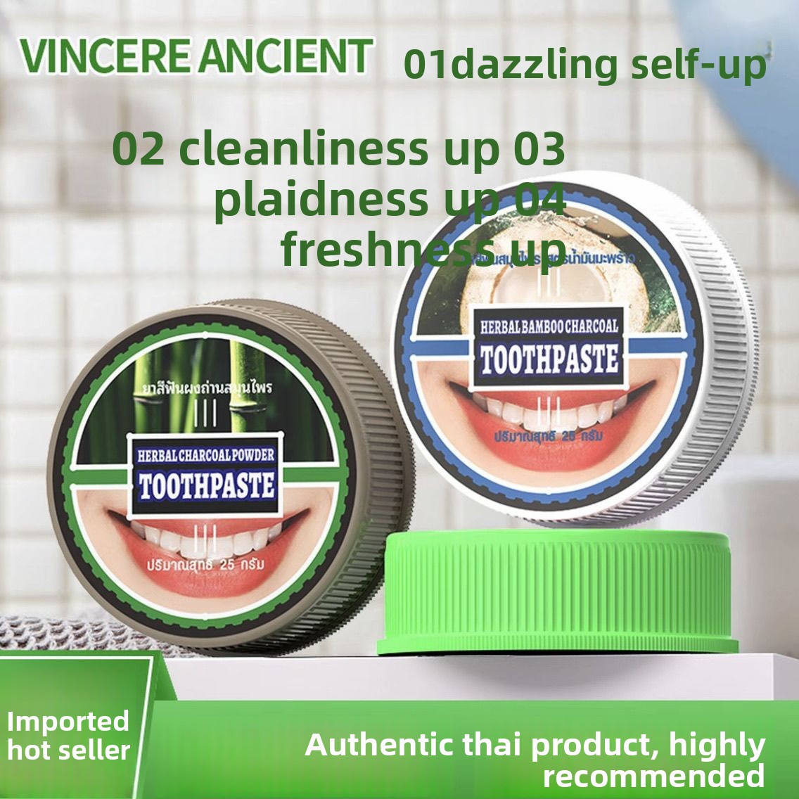 Natural Thai VINCERE Tooth Pow - Teeth Whitening Charcoal Powder recension och pris